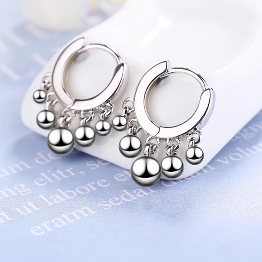 💫 Sterling Silver 925 Beads Huggie Hoop Earrings
